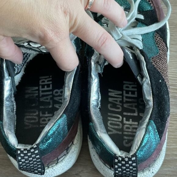 P448 Alex Sneakers You Can Surf Later Maroon Suede Teal Silver Metallic Size 40 - Picture 10 of 16